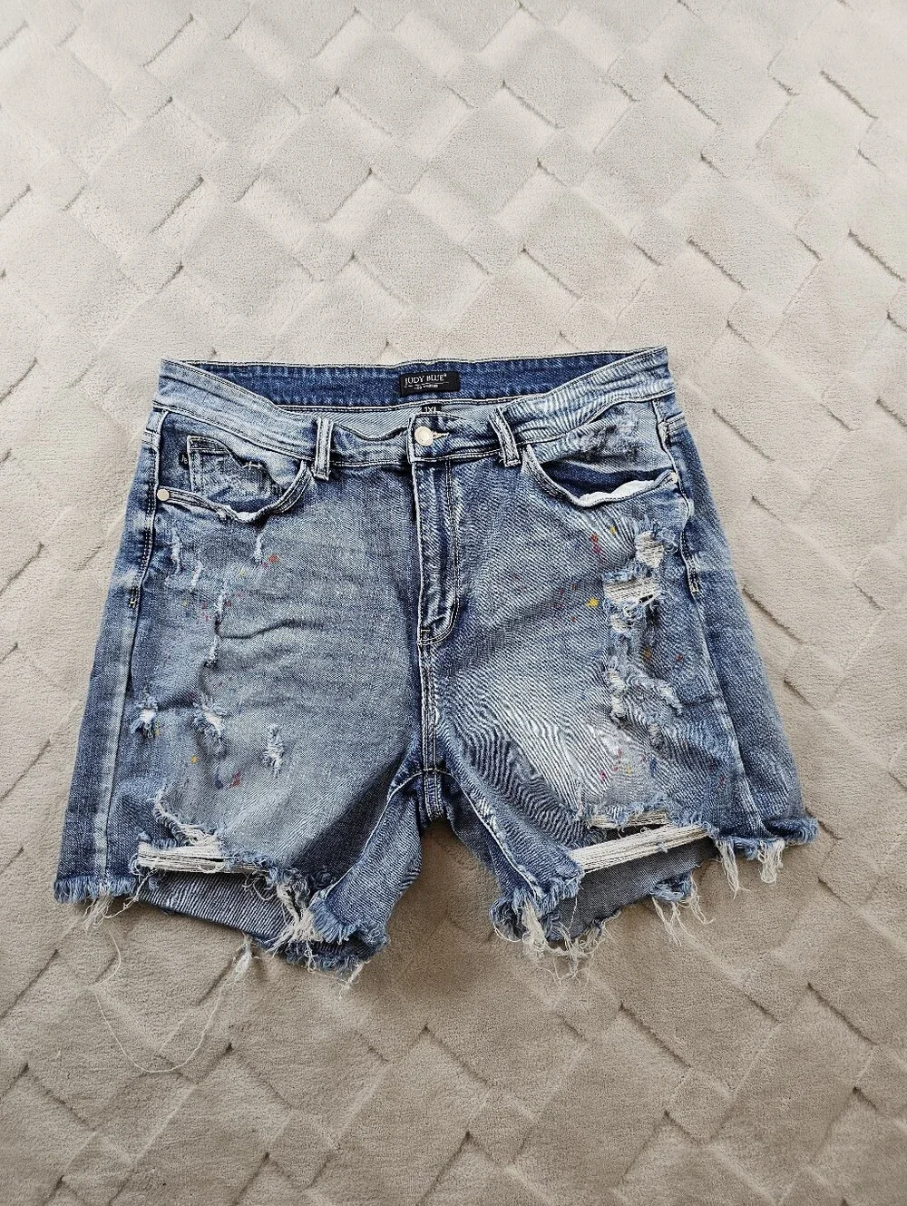 Judy Blue Paint Splatter Jean Short Womens 1XL Blue Stretch Denim